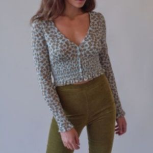 UO Bayside Smocked Button-Front Blouse
